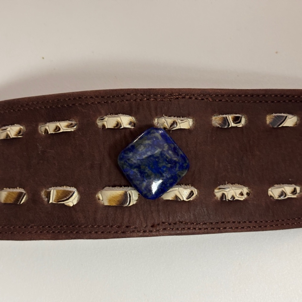 New Hand Crafted Brown Leather Bracelet with Blue Stone - Picture 3 of 4